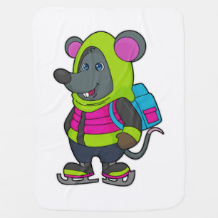 Mouse at Ice skating with Ice skates & Backpack.pn Baby Blanket