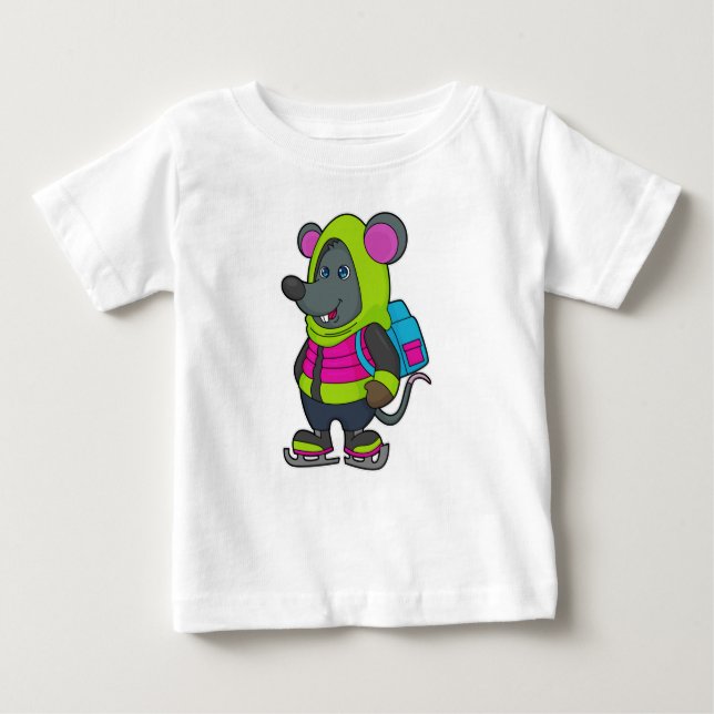 Mouse at Ice skating with Ice skates & Backpack.pn Baby T-Shirt (Front)