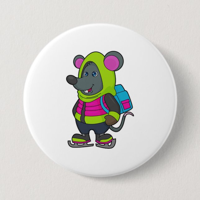 Mouse at Ice skating with Ice skates & Backpack.pn Button (Front)