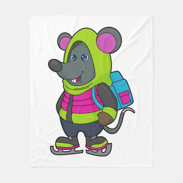 Mouse at Ice skating with Ice skates & Backpack.pn Fleece Blanket (Front)