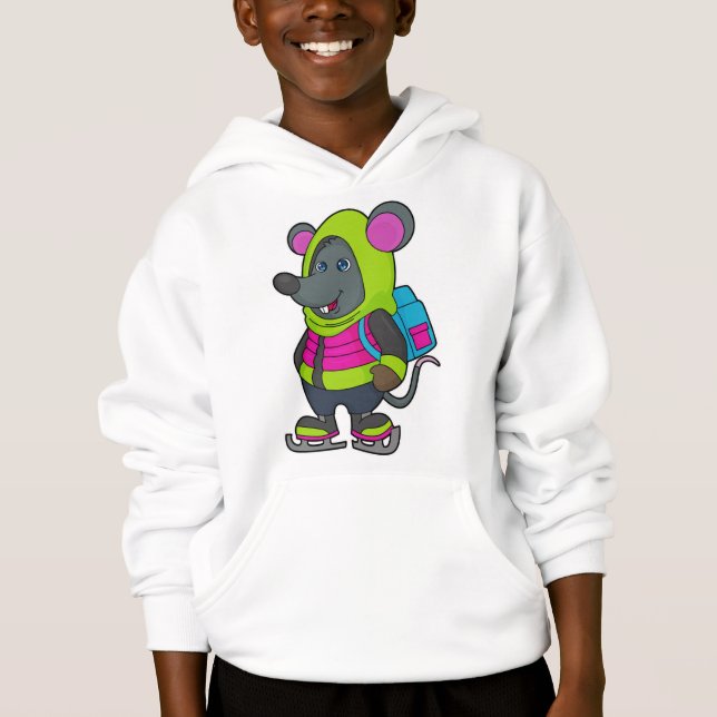 Mouse at Ice skating with Ice skates & Backpack.pn Hoodie (Front)