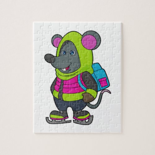 Mouse at Ice skating with Ice skates  Backpackpn Jigsaw Puzzle