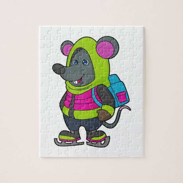 Mouse at Ice skating with Ice skates & Backpack.pn Jigsaw Puzzle (Vertical)