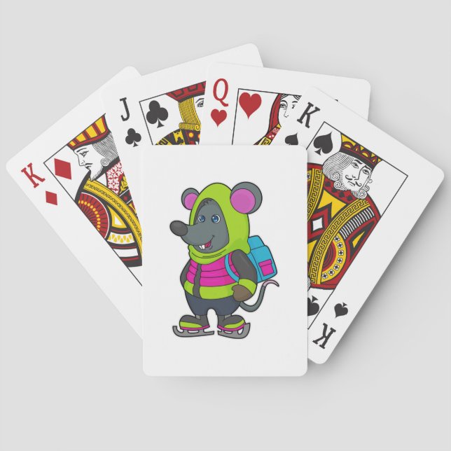 Mouse at Ice skating with Ice skates & Backpack.pn Poker Cards (Back)