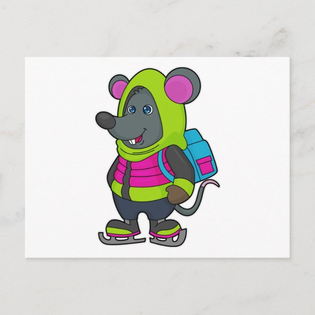 Mouse at Ice skating with Ice skates & Backpack.pn Postcard (Front)