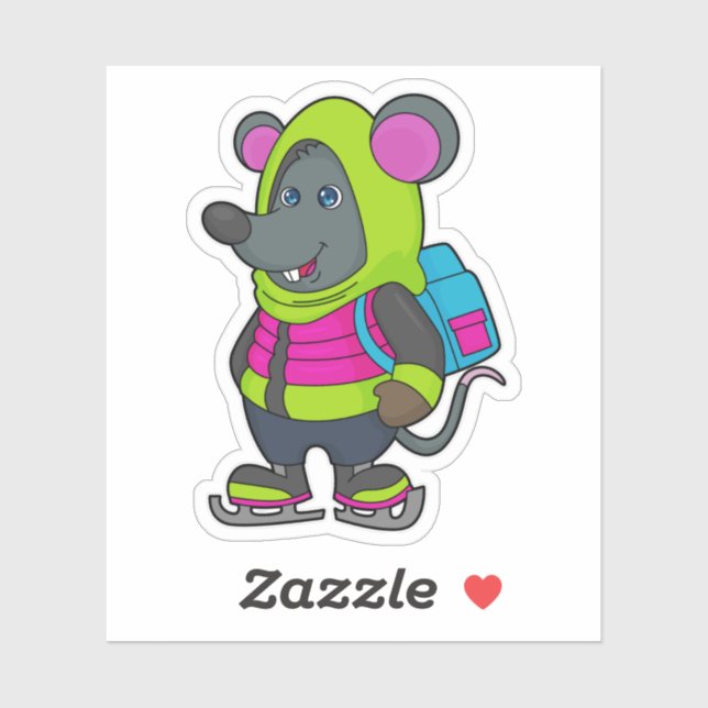 Mouse at Ice skating with Ice skates & Backpack.pn Sticker (Sheet)