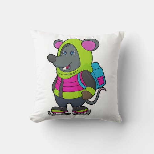 Mouse at Ice skating with Ice skates  Backpackpn Throw Pillow