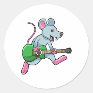 Mouse at Music with Guitar Classic Round Sticker