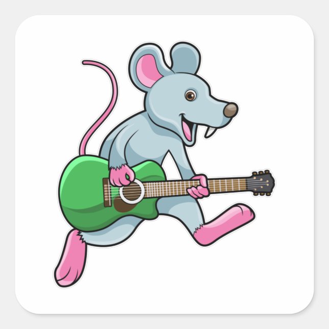 Mouse at Music with Guitar Square Sticker (Front)