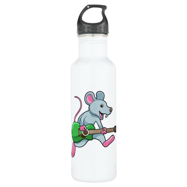 Mouse at Music with Guitar Stainless Steel Water Bottle (Front)