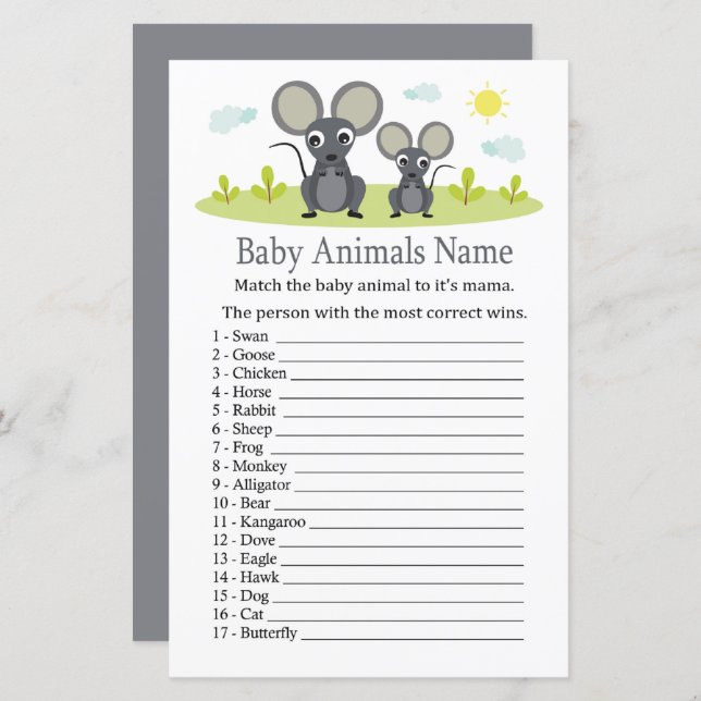 Mouse Baby Animals Name Game (Front/Back)