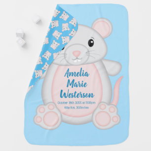 Mouse Baby Shower Blue Baby Blanket