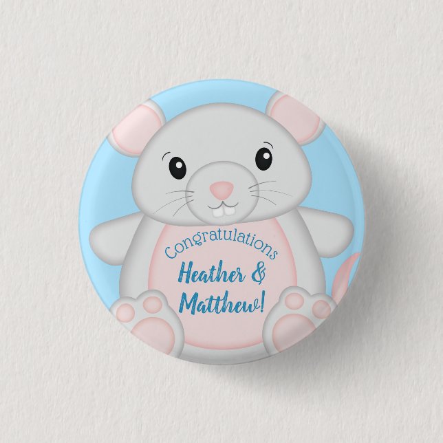 Mouse Baby Shower Blue Button (Front)