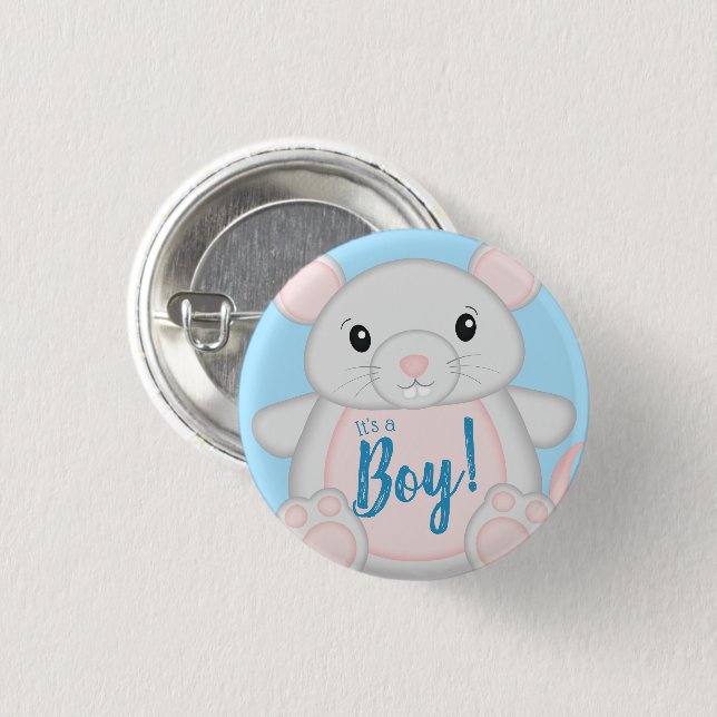 Mouse Baby Shower Blue Button (Front & Back)
