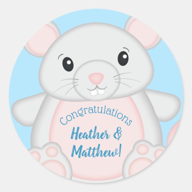 Mouse Baby Shower Blue Classic Round Sticker (Front)