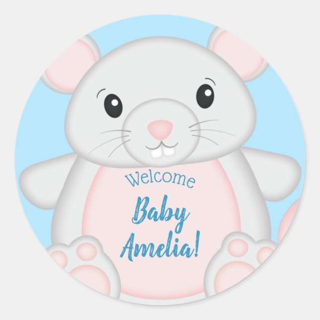 Mouse Baby Shower Blue Classic Round Sticker (Front)
