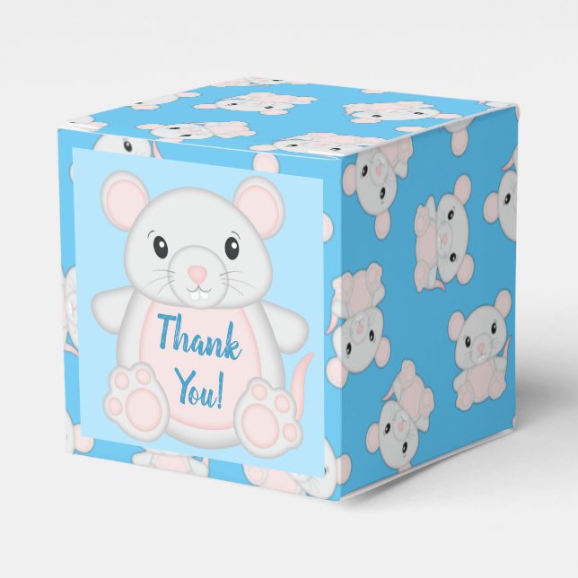Mouse Baby Shower Blue Favor Boxes (Front Side)
