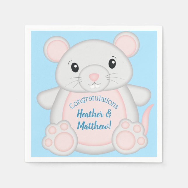 Mouse Baby Shower Blue Napkins (Front)