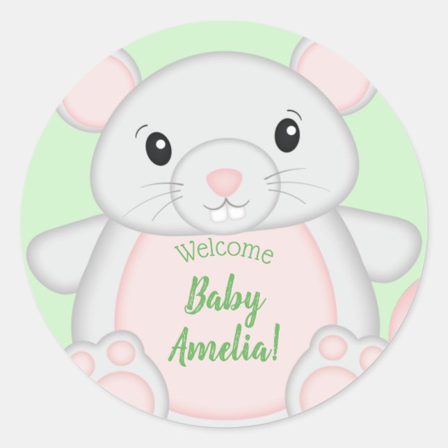 Mouse Baby Shower Classic Round Sticker (Front)