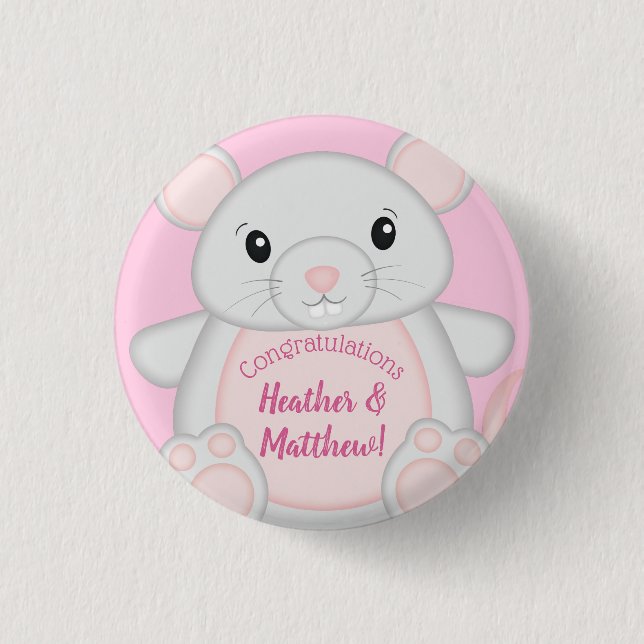 Mouse Baby Shower Pink Button (Front)