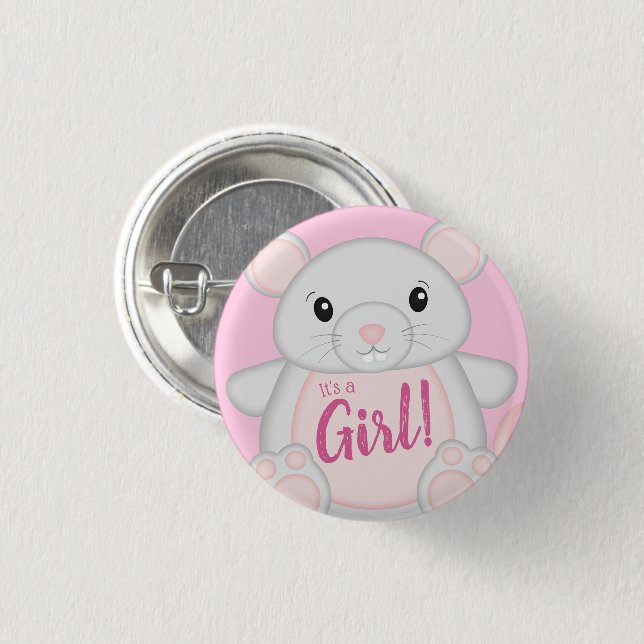 Mouse Baby Shower Pink Button (Front & Back)