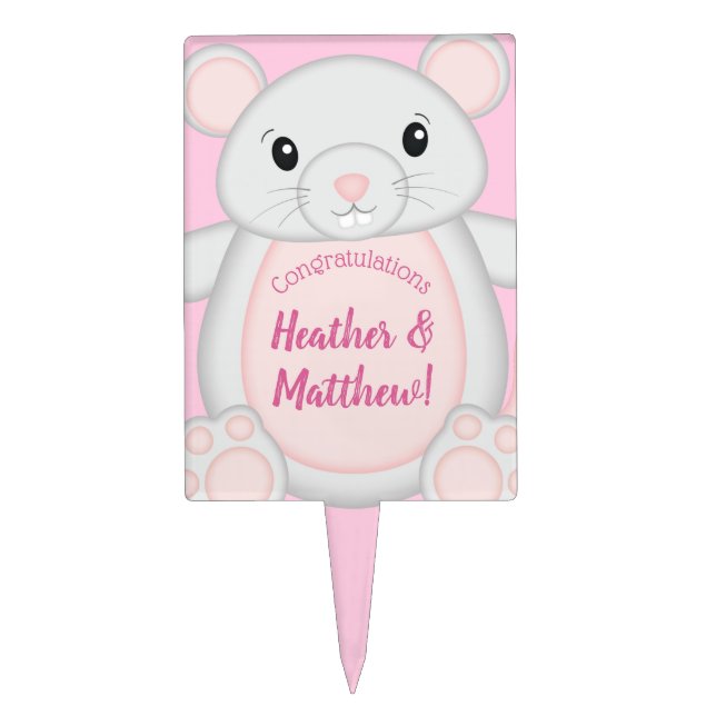 Mouse Baby Shower Pink Cake Topper (Front)