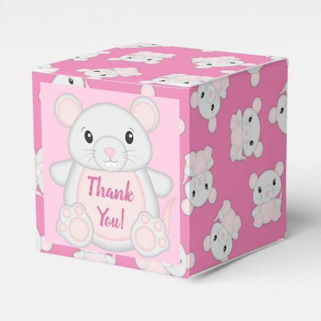 Mouse Baby Shower Pink Favor Boxes (Front Side)