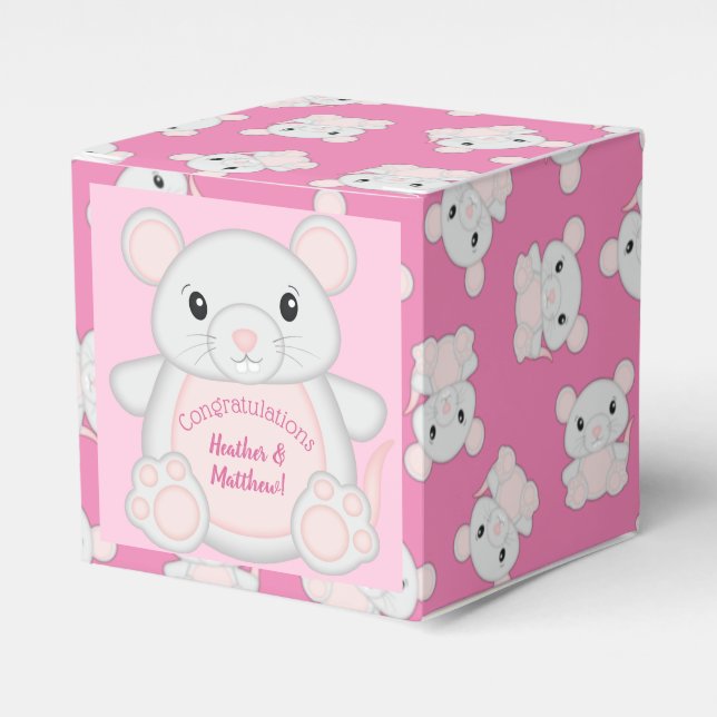 Mouse Baby Shower Pink Favor Boxes (Front Side)