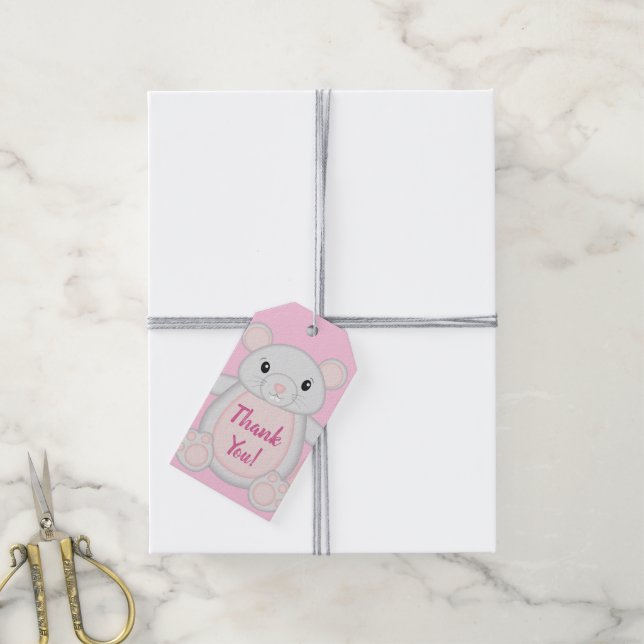 Mouse Baby Shower Pink Gift Tags (With Twine)