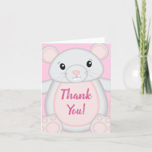 Mouse Baby Shower Pink Letterpress Thank You Card