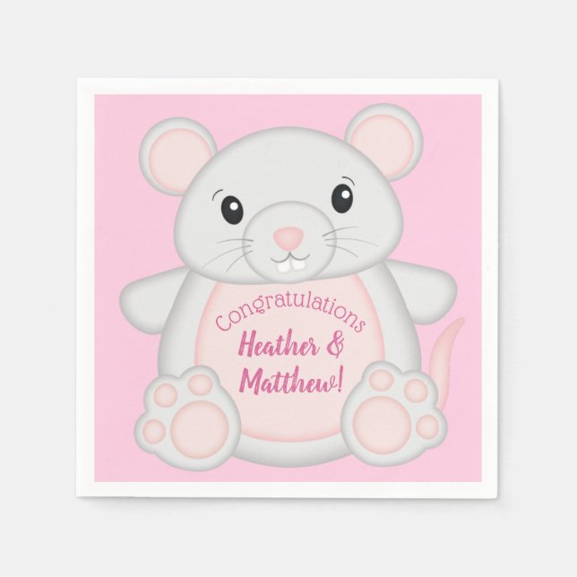 Mouse Baby Shower Pink Napkins (Front)