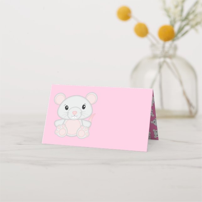 Mouse Baby Shower Pink Place Card (Front)