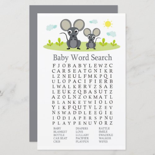 Mouse Baby Shower Word Search Game