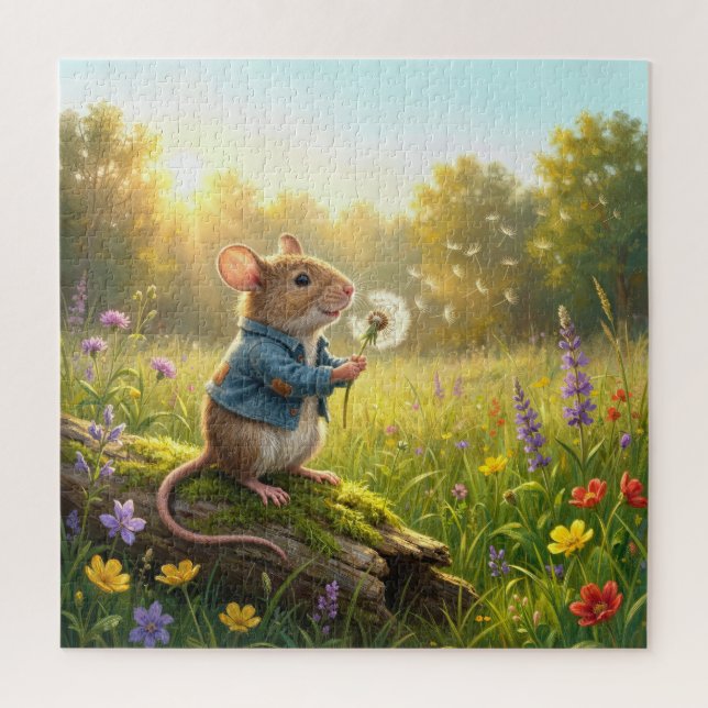 Mouse Blowing Dandelion Seedlings Jigsaw Puzzle (Vertical)