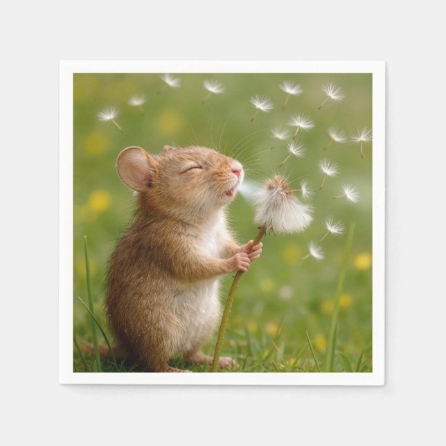 Mouse Blowing Dandelion Seeds Napkins (Front)