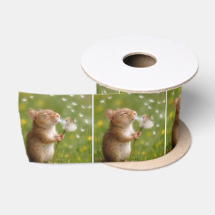 Mouse Blowing Dandelion Seeds Satin Ribbon