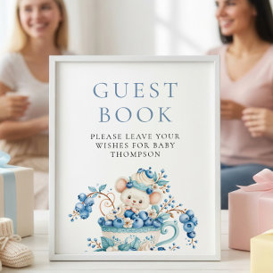 Mouse Blueberry Berry Guest Book Baby Shower Sign