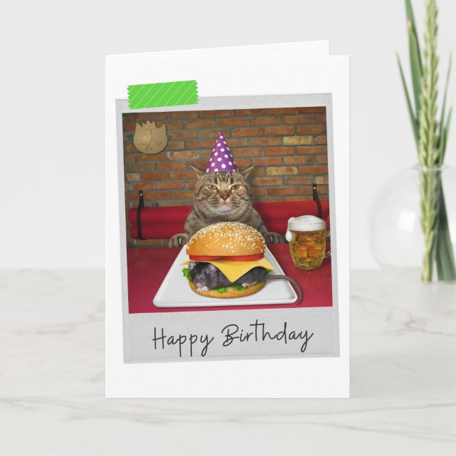 Mouse Burger Cat Funny Birthday Card (Front)