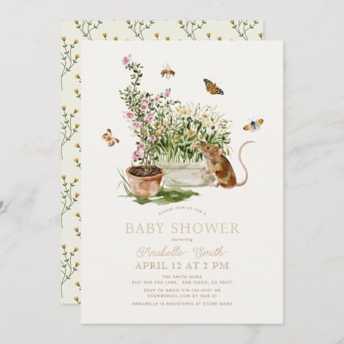 Mouse Butterfly Bee Garden Baby Shower Invitation