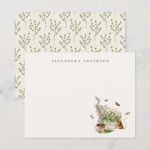 Mouse Butterfly Floral Garden Personal Stationery Note Card