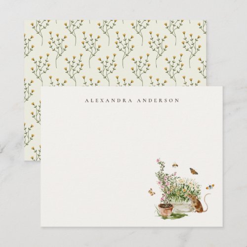 Mouse Butterfly Floral Garden Personal Stationery Note Card