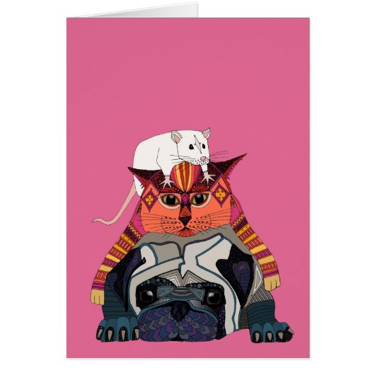 mouse cat pug pink cards (Front)