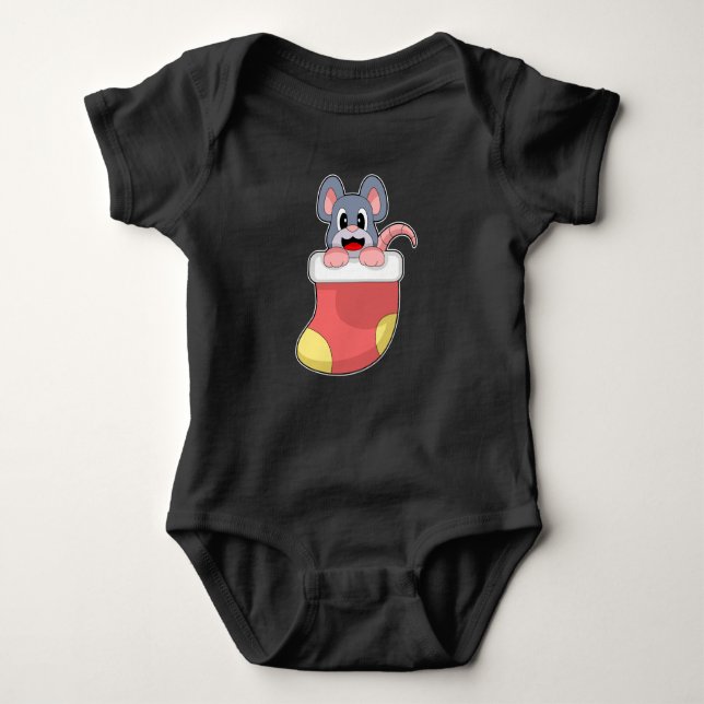 Mouse Christmas Christmas socks Baby Bodysuit (Front)