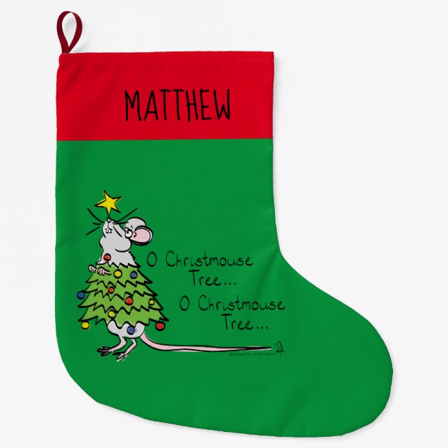 Mouse Christmas Funny Kids Large Christmas Stocking (Front)