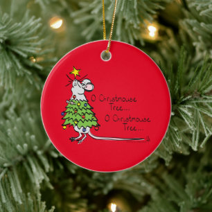 Mouse Christmas Tree Funny Kids Ceramic Ornament