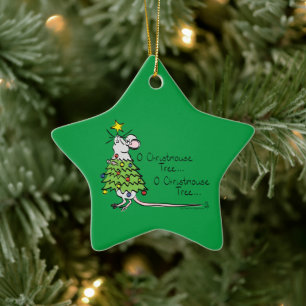 Mouse Christmas Tree Funny Kids Ceramic Ornament