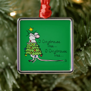 Mouse Christmas Tree Funny Kids Metal Ornament