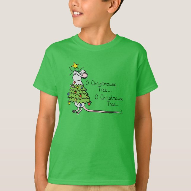 Mouse Christmas Tree Funny Kids T-Shirt (Front)