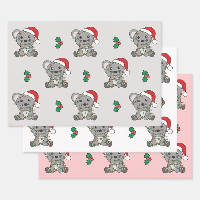 Mouse Christmas Winter Animals Holiday Mice Wrapping Paper Sheets (Set)