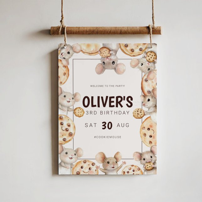 Mouse & Cookie Birthday Party Welcome Sign Poster (Sweet Cookie Mouse Theme Kid Birthday Welcome Sign Poster)